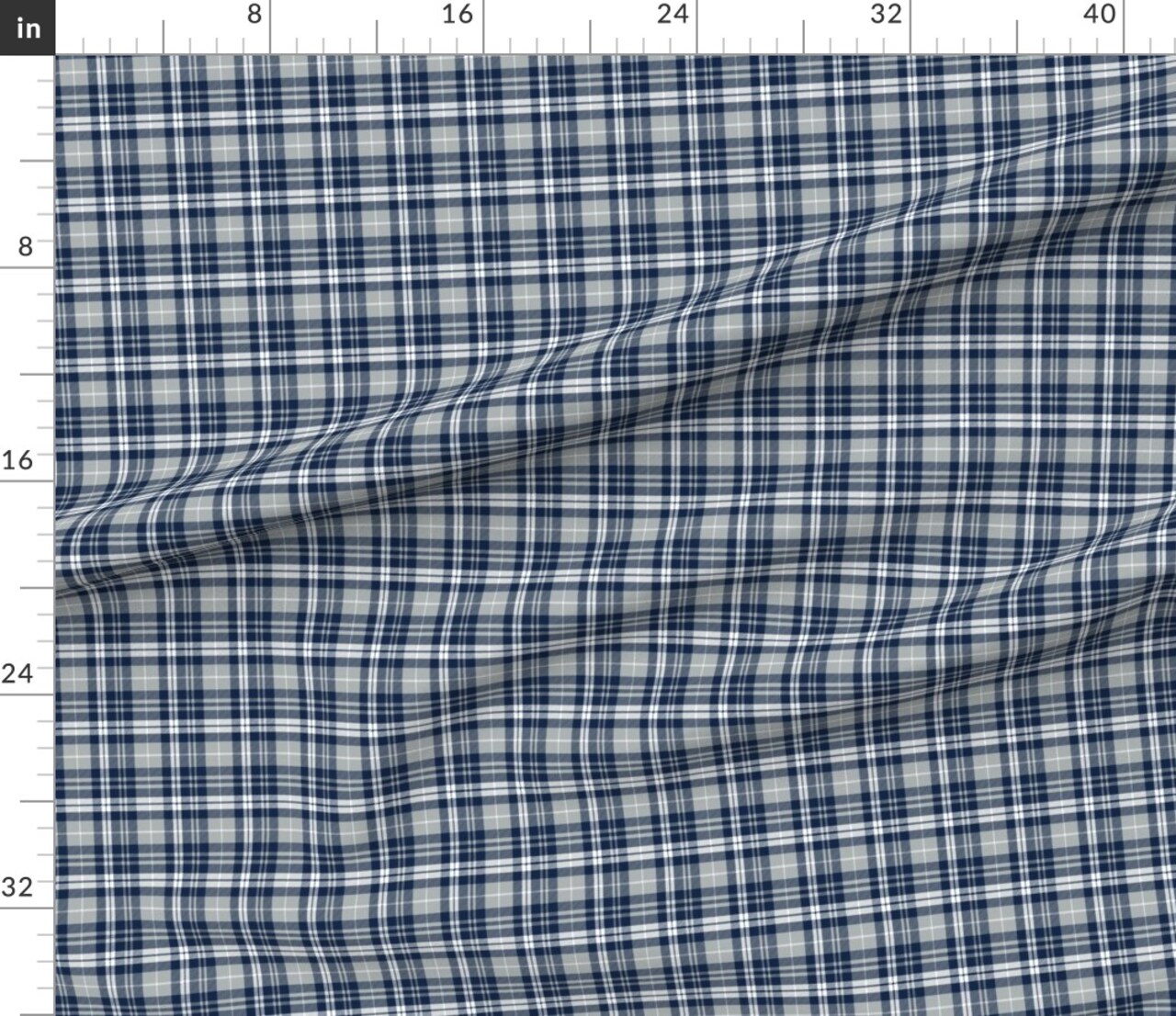 Blue Plaid Rustic Gray Navy Check Small Scale Traditional White Tartan Custom Printed Fabric by Spoonflower Various Fabrics by the Yard or Fat Quarter